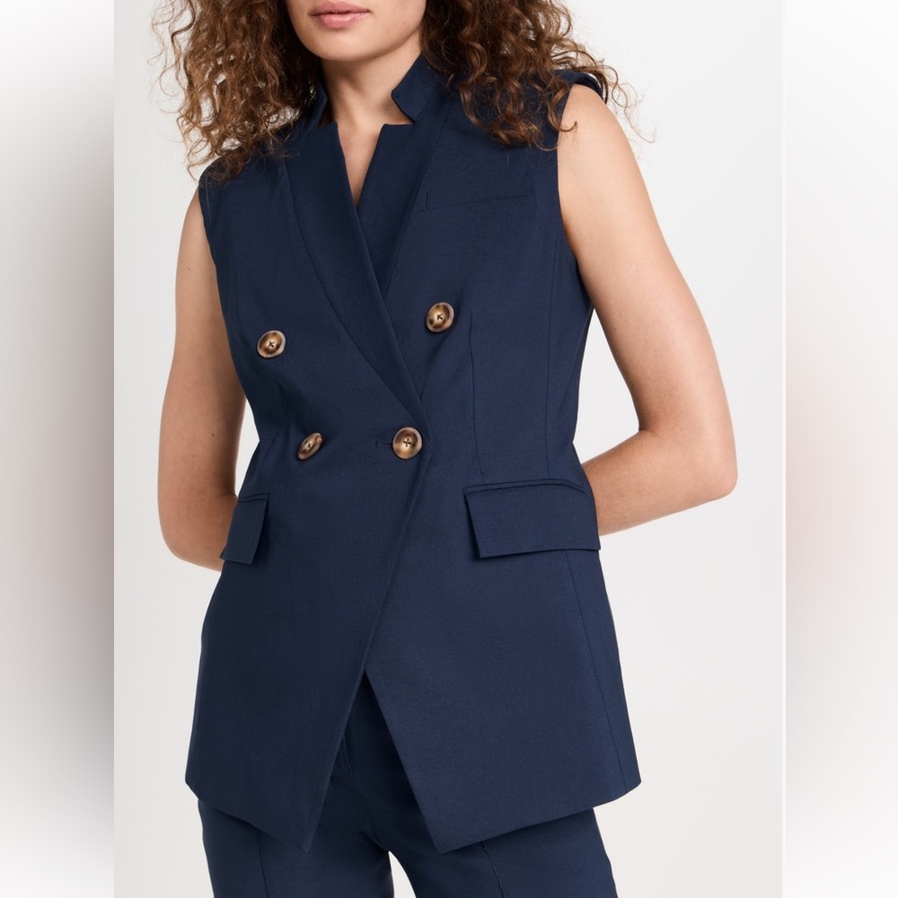 Veronica Beard Double-Breasted Navy Sleeveless Blazer Vest